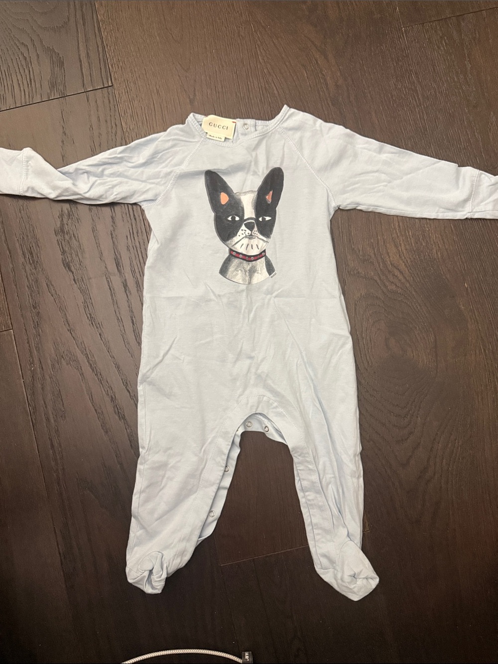 Gucci Light Blue Baby Dog Print Footie